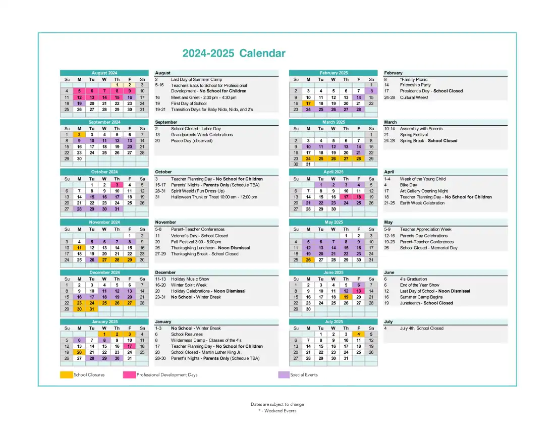 2024-2025 School Calendar